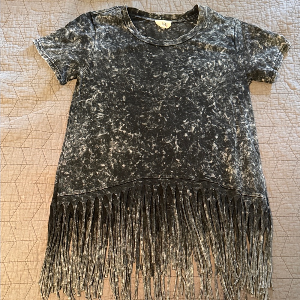BiBi Black and Gray Fringe Hem Tee